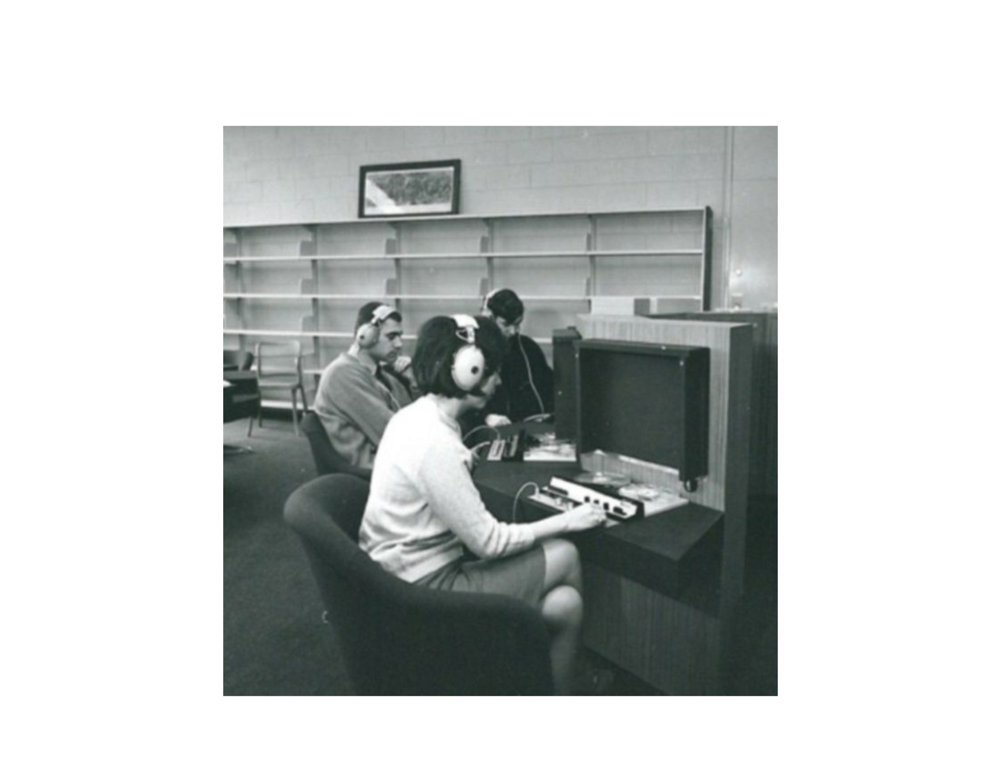 Listening to LP records in the Listening Room 1968