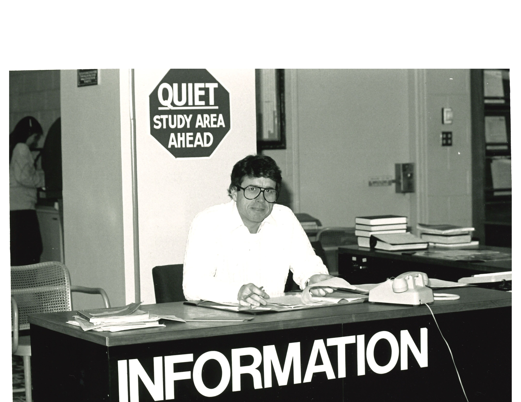 The Information Desk and librarian in 1988